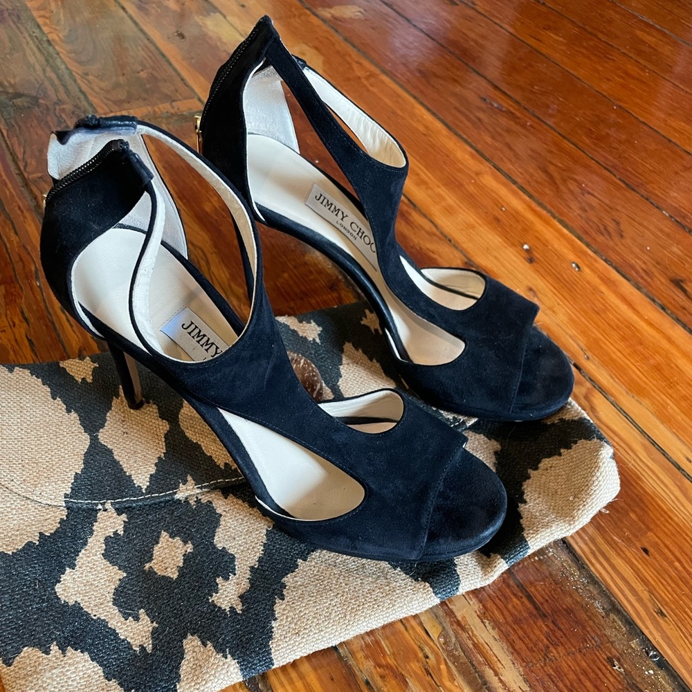 Jimmy Choo Black Suede Cutout Peep-Toe Heels